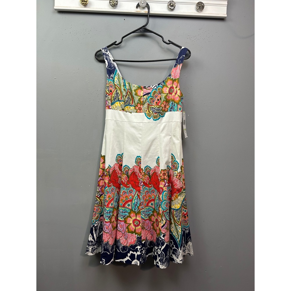 Nine West Dress Womens 4 White Navy Combo Floral Paisley Fit & Flare Sleeveless